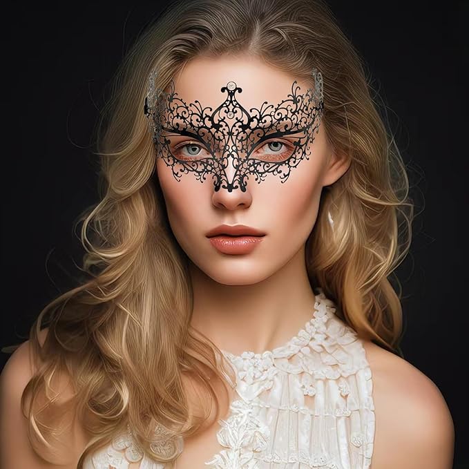 JOYFISCO Masquerade Mask for Women Metal Mask Shiny Rhinestone Venetian Party Prom Ball Bar Halloween Costume Accessory