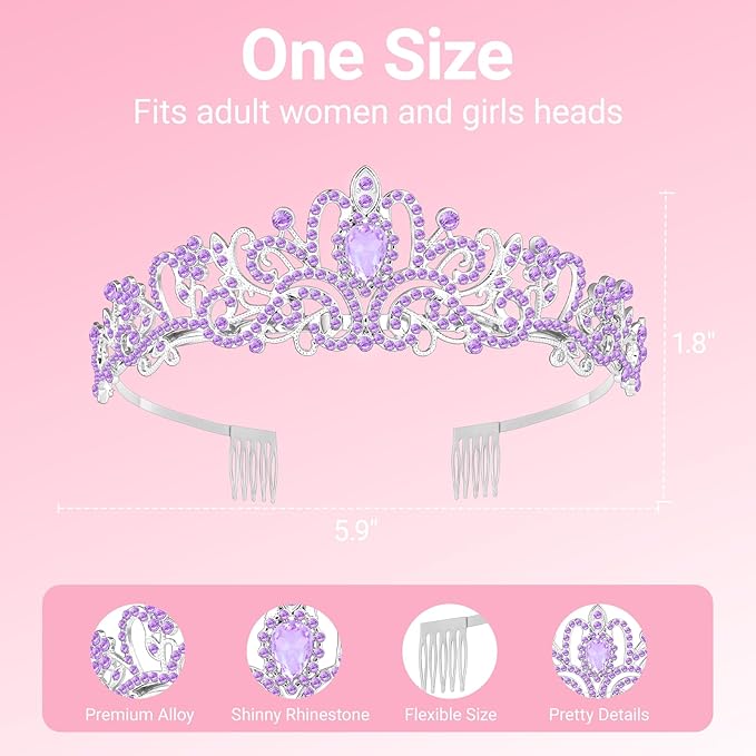 Tiara Crown for Women, Headband Hair Accessories for Birthday Wedding Party Costume Purple