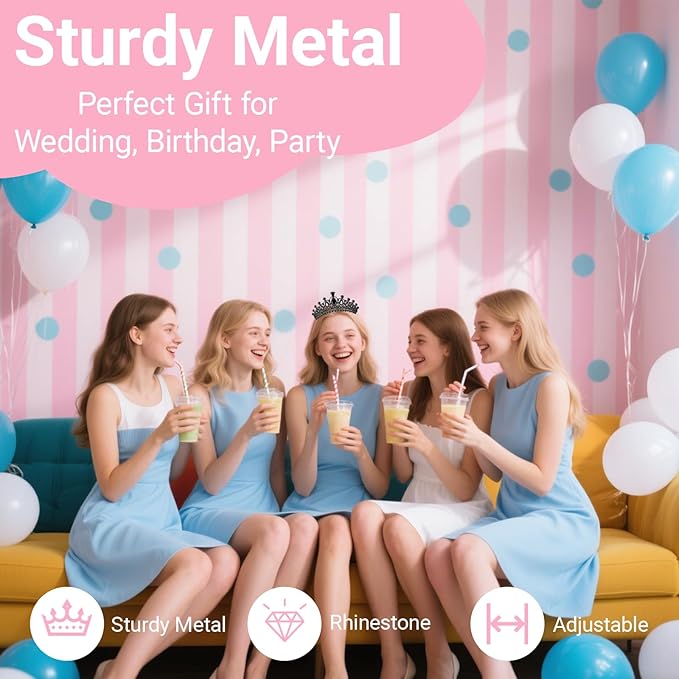 Tiara Crown for Women, Headband Hair Accessories for Birthday Wedding Party Costume (C-Black)