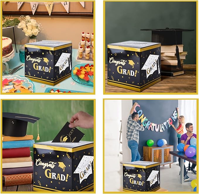 Gatherfun Graduation Decorations Graduation Box Grad Card Box for Grad Party Favors Decor Party Supplies Black