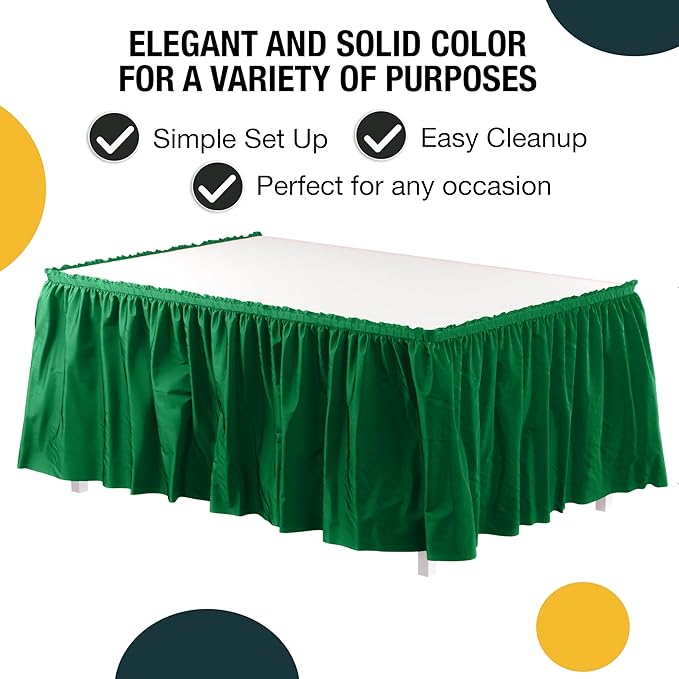 Exquisite Ruffle Table Skirt Emerald Green 6 Pack 14 Ft Long Table Skirts for Rectangle Tables 6ft Plus or Round Tables Skirts with Adhesive Strip for Gender Reveal Decor & Happy Birthday Parties