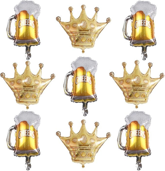 ZHENGYE Beer Mug Balloons Mini Crown Balloon Gold Mylar Balloon Beer Theme Party Baby Shower Wedding Birthday Party Decoration Supplies(10 Pieces)