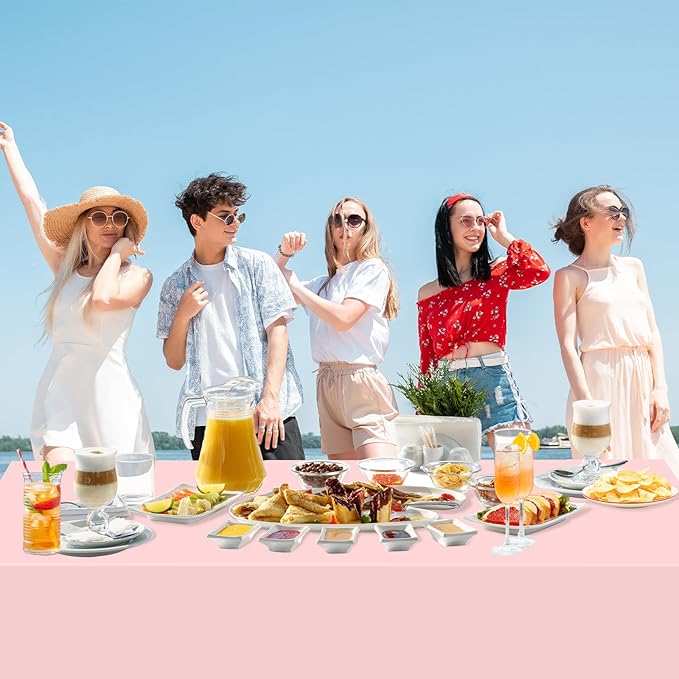 WNINK 6 Pack Plastic Light Pink Tablecloths for Parties Disposable Table Covers 54" x 108" Baby Pale Pink Pastel for Baby Shower Party, Parties Bridal Shower, Engagement Wedding,Holiday Birthday