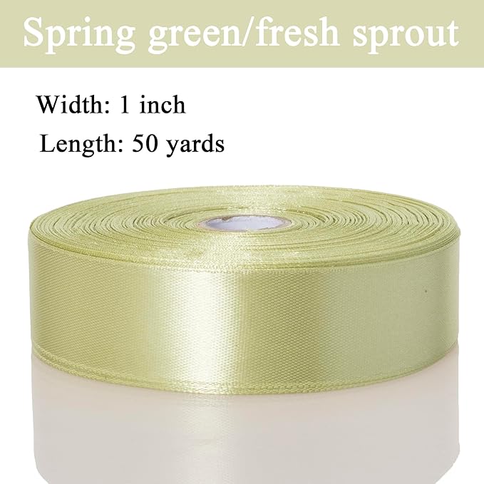 1 Inch Spring Green/Fresh Sprout Solid Satin Ribbon, 50 Yards Craft Fabric Ribbon for Gift Wrapping Floral Bouquets Wedding Party Decoration