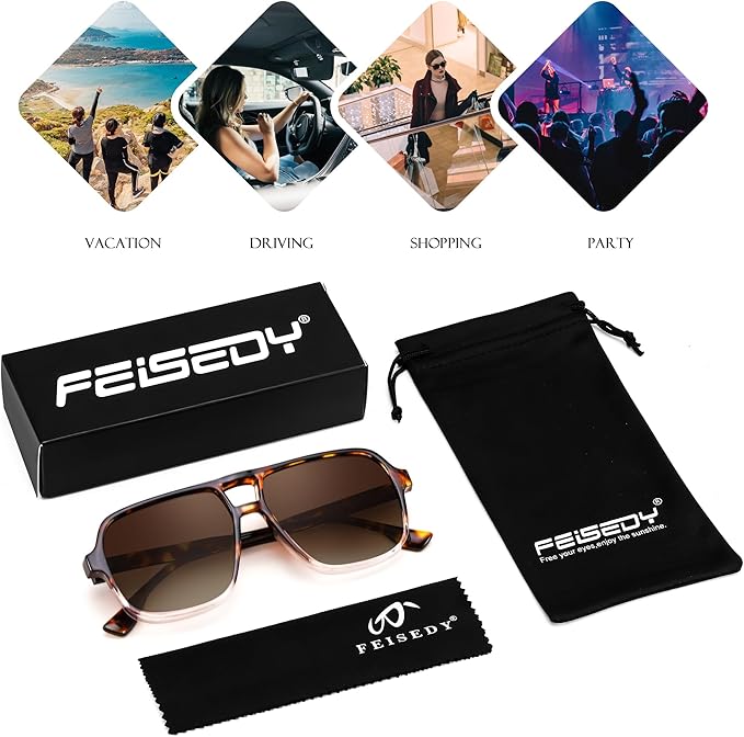FEISEDY Retro Square Aviator Sunglasses Women Men 70s Vintage Trendy Plastic Frame Sun Glasses B4158