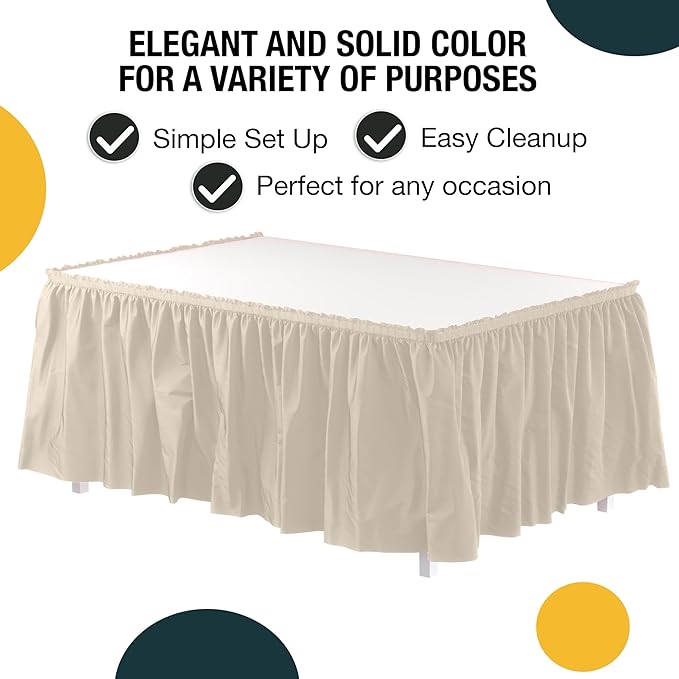 Exquisite Ruffle Table Skirt Ivory Pack Of 12, 14 Ft Long Table Skirts for Rectangle Tables 6ft Plus or Round Tables Skirts with Adhesive Strip for Gender Reveal Decor & Happy Birthday Parties