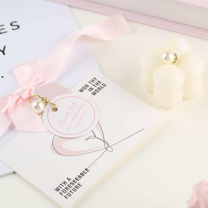 20 Pcs Small Bubble Candles Elegant Party Favors Bulk Set with Decorative Ribbons Thank You Cards for Bridal Shower Guest Gifts (20, Pink)