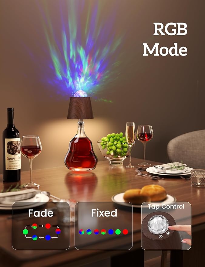 Joyzy Table Lamp Projector Lighting, Wireless Wine Bottle Lamps Rechargeable Lights Water Wave Ripple Projection Liquor Bottle Decoration Light Ambient for Bar