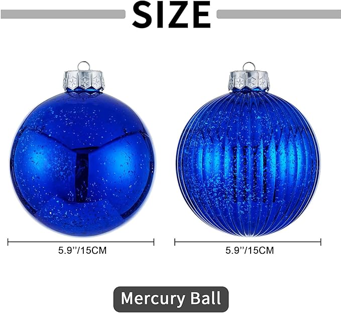 Large Christmas Ball Ornaments, Oversized Shatterproof Plastic Decorative Hanging Mercury Ornaments Ball for Xmas Holiday Party Decorations (Blue, 6.0")