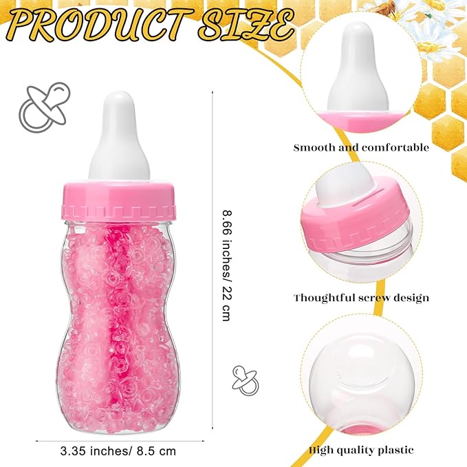 Roowest 512 Pcs Baby Shower Games Guess How Many Pacifiers Sign 100 Small Guessing Games 10 HB Pencils 750ml Milk Bottle 400 Acrylic Pacifiers Decoration for Guest Gender Reveal(Pink,Bee)