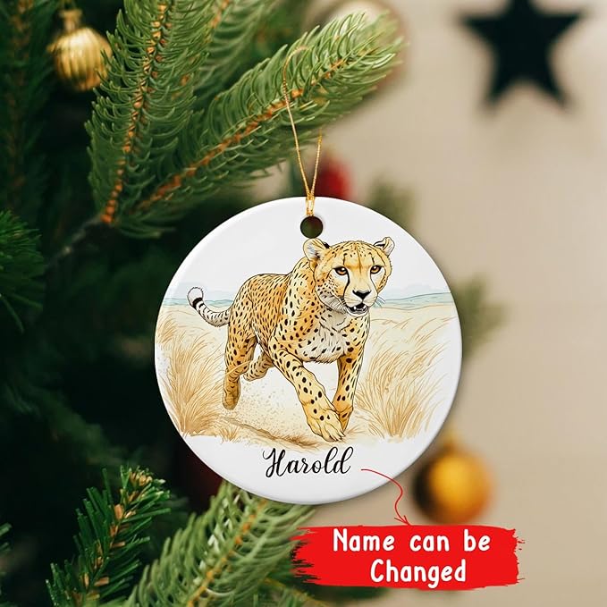 Cheetah Wild Animal Ornament, Customized Cheetah Christmas Ceramic Ornament with Name, Gift for Him Her Animal Enthusiasts, Wildlife Xmas Decor, Safari Keepsake, Personalized Cheetahs Ornaments
