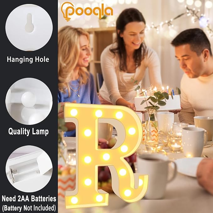 Pooqla LED Marquee Letter Lights, Warm White and Cool White Decorative Lighted Letters, Light Up Alphabet Letters for Boys Girls, Party, Wedding, Bar, Night Light, Birthday Decoration, Letter K