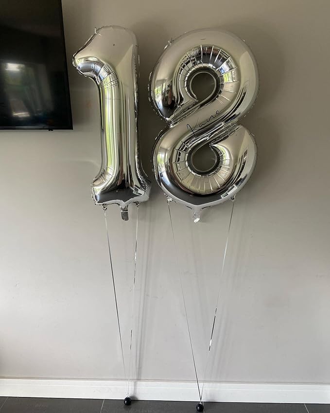 40 Inch Silver 18 Number Balloons Giant 18 Balloons Silver Birthday 18 Balloons 18th Birthday Anniversary Party Decorations Supplies