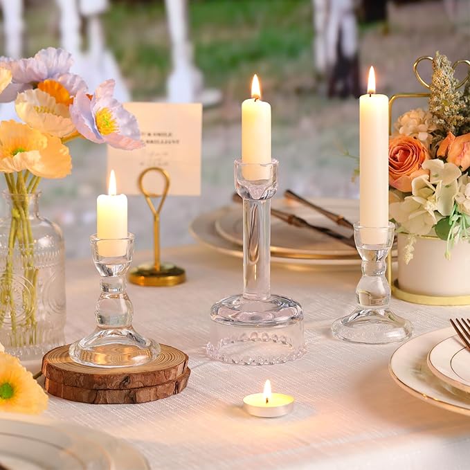 Circle Candlestick Holders Bulk, 6 Pcs Clear Combination Candle Holders Set, Crystal Candle Holders for Wedding, Table Centerpiece, Home Decoration