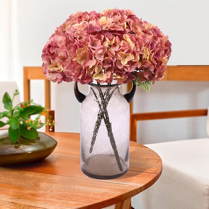 Kimura's Cabin 2Bouquets Fake Hydrangeas Flowers Vintage Artificial Silk Hydrangea Bouquets 10Heads for Home Table Centerpieces Wedding Party Autumn Garden Decoration (Autumn Pink 1 Pack of 2)
