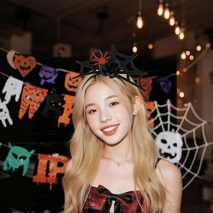 Halloween Headbands, Red Spider Web Hairband Halloween Accessories for Cosplay Woman Man (Spider Red)