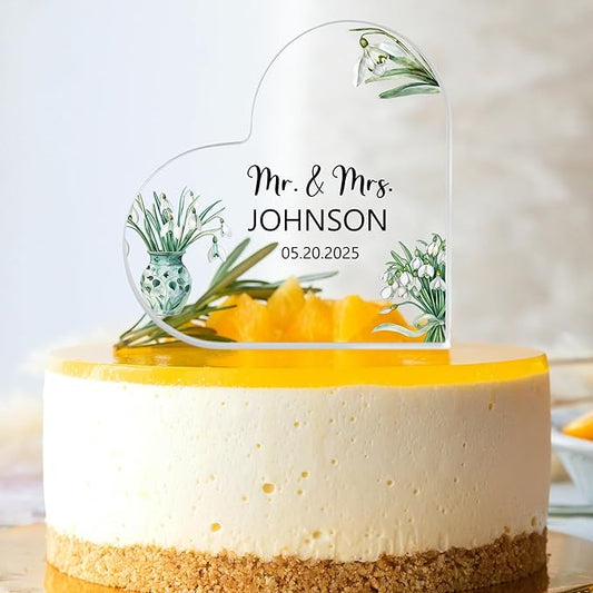 Custom Wedding Heart Acrylic Plaque,Mr & Mrs Cake Topper,Personalized Wedding Keepsake/Gift/Sign (Style 13)