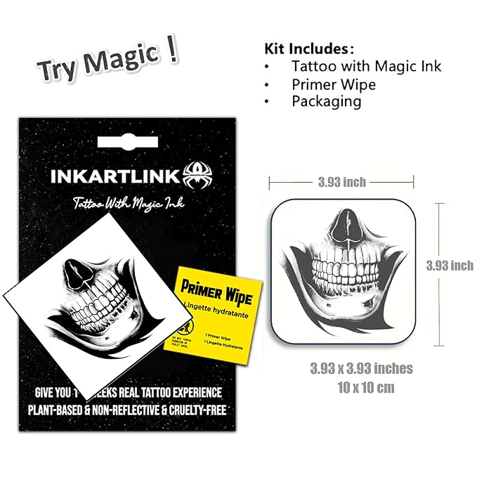 INKARTLINK Temporary Tattoos, Semi Permanent Tattoos, Adult Art Designs, Waterproof Temporary Tattoos, Party Favors, Tattoo Stickers Realistic, No Adhesive, Lasts 1-2 Weeks (Skull Mask)