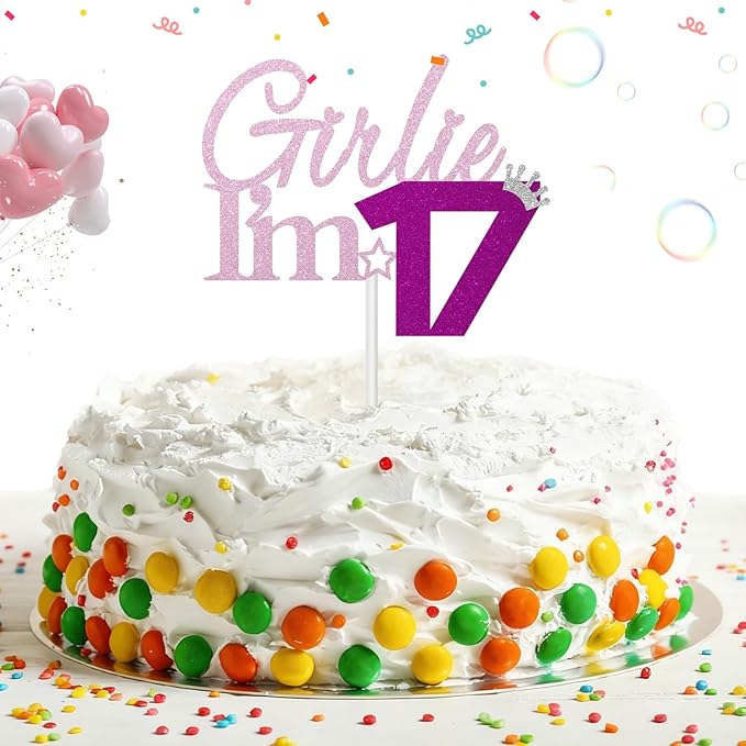 Girlie I'm 17 Cake Topper, 17th Birthday Decorations for Girl, Glitter Funny 17th Birthday Cake Topper, Girlie 17 Year Old Birthday Party Decoration Supplies