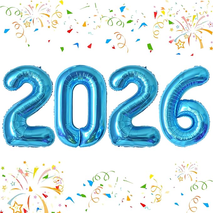 KALOR 42 Inch 2026 Blue Foil Mylar Number Balloons, Giant 2026 New Years Decorations for 2026 Happy New Year Eve and Graduations Party Supplies