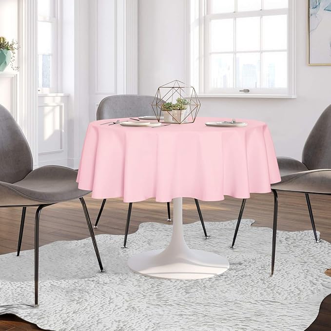 sancua Round Tablecloth - 80 Inch - Water Resistant Spill Proof Washable Polyester Table Cloth Decorative Fabric Table Cover for Dining Tables, Buffet Parties and Camping, Pink
