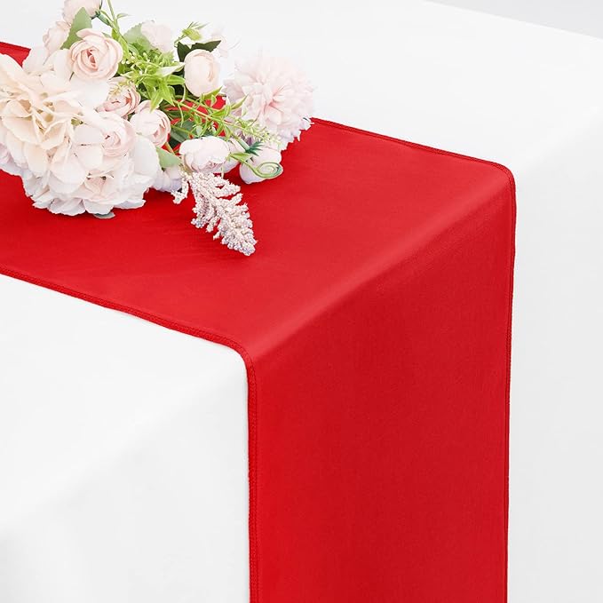 5-Pack Satin Table Runner Red 12 x 108 Inch Long Silk Satin Table Runners for Wedding,Graduations,Engagements,Birthday Party and Banquet Decoration（5 Pack, 12x108 Inch, Red）
