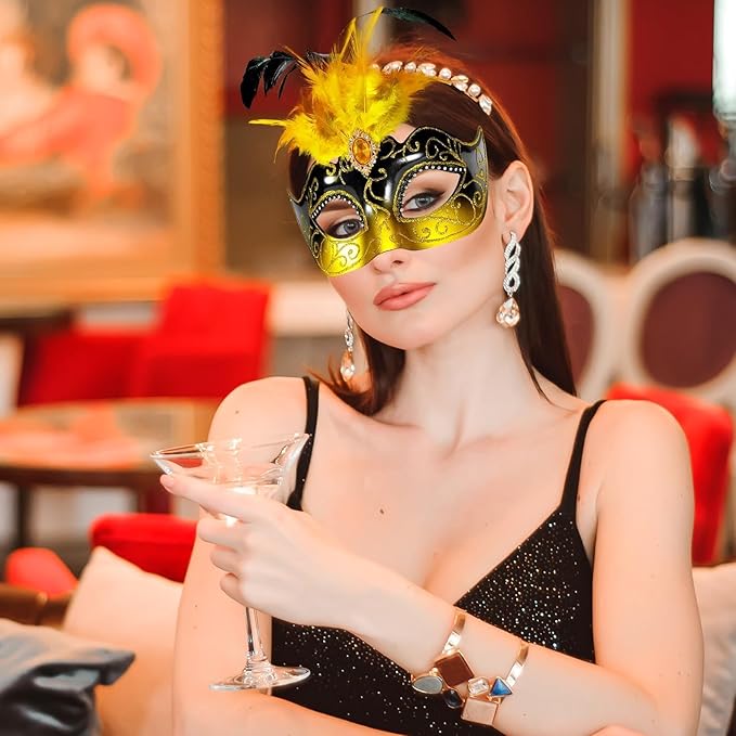 2025 Masquerade Mask for Women with Feathers - Venetian Masquerade Mask for Carnival Ball, Mardi Gras, Prom