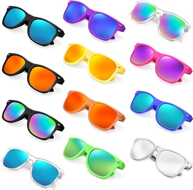 12/24 Pack Wholesale Retro Neon Colors Party Favor Supplies Unisex Sunglasses Bulk for Adults Teens, UV400 Protection