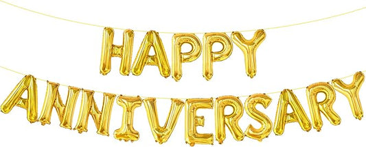 KatchOn, Gold Happy Anniversary Balloons Letters - Big, 16 Inch | Gold Happy Anniversary Decorations | Wedding anniversary Party Decorations | Wedding Love Party Celebrations