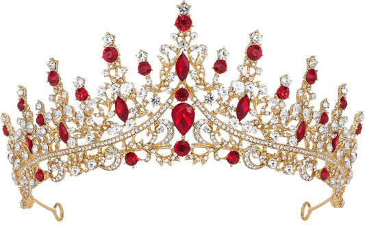 SWEETV Crystal Wedding Tiara for Women, Royal Queen Crown Headband, Rhinestone Princess Hair Accessories for Prom Birthday