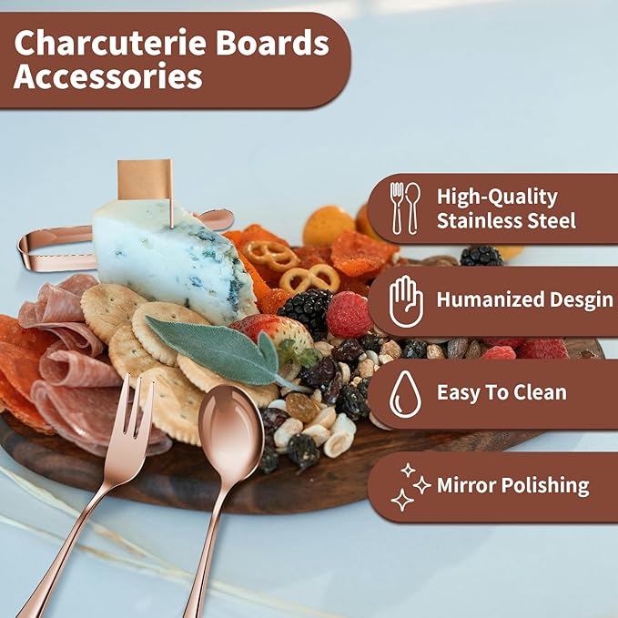 Charcuterie Accessories(25 Psc), Cheese Spreaders For Charcuterie Board, Mini Serving Spoons, Blank Toothpick Flags, Bowl For Christmas Pastry Making, forks And Mini Serving Tongs
