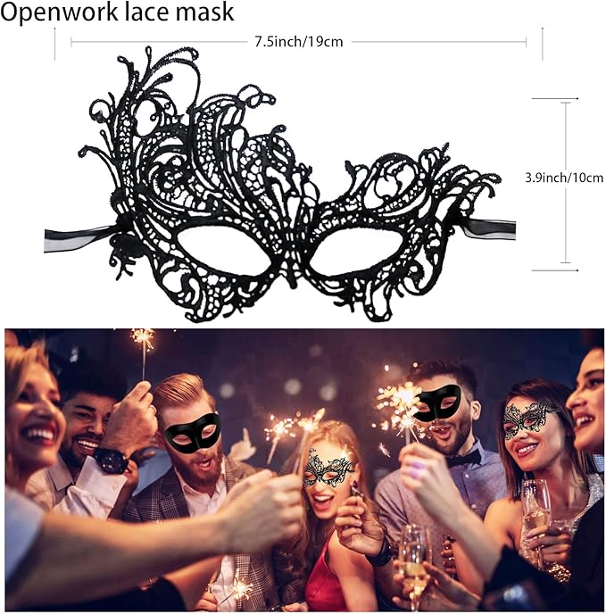 IncreDecor Couple Masquerade Lace Mask Set, Fit for Women and Men Venetian Halloween Masks, Specially for Costume, Mardi Gras