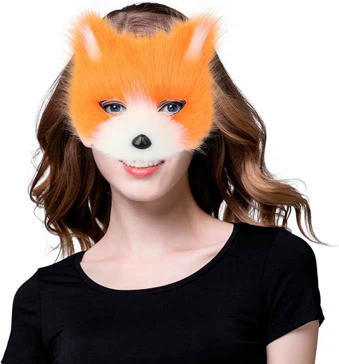 Animal Fox Wolf Mask Halloween Party Cosplay Costumes Props Plush Cat Half Face Masks Carnival Christmas Masquerade
