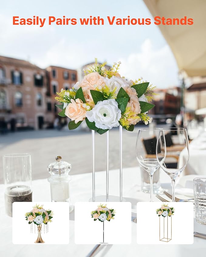 VEVOR Flower Ball Arrangement Bouquet 10 PCS, 9.5-Inch Diameter Artificial Flower Balls Wedding Table Centerpieces, Rose Arrangements for Wedding Centerpiece Home Decoration, Champagne & White Roses