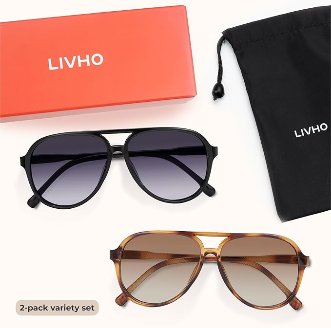 livho Trendy Polarized Aviator Sunglasses Women Men, Retro Sun Glasses for Women Men 2025, Oversized UV Protection Shades