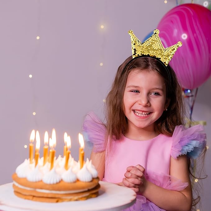 4 Pcs Sequins Crown Headband, Christmas Glitter Princess Crowns, Cute Shiny Gold Hair Band, Elastic Headwear Costume Decoration for Women Birthday Party Favors Tiaras Supplies