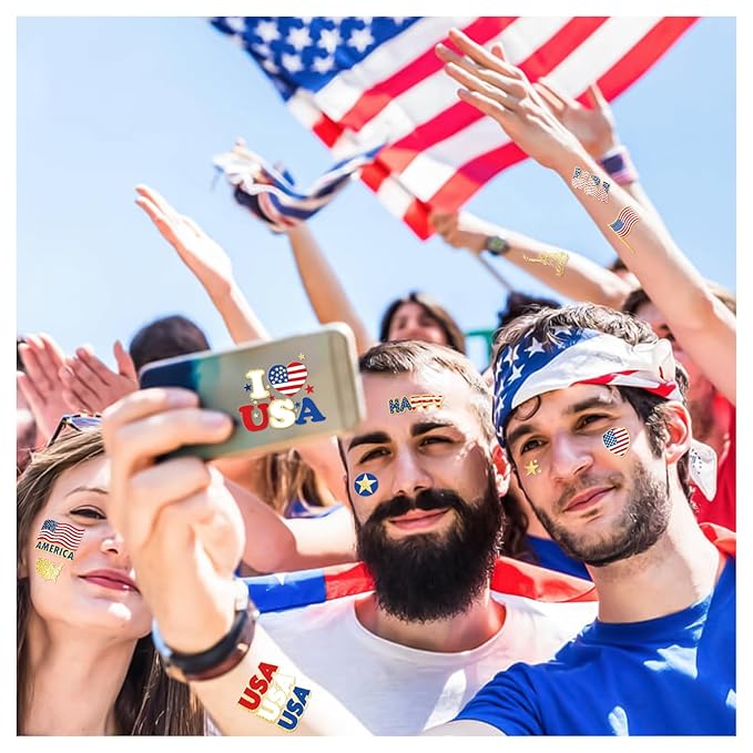 4th of July Temporary Tattoo, 90+ Styles Fourth of July Decoration American Flag Fake Tattoos, Red White and Blue USA Flag, Independence Day Party Supplies for Memorial Day & Labor Day