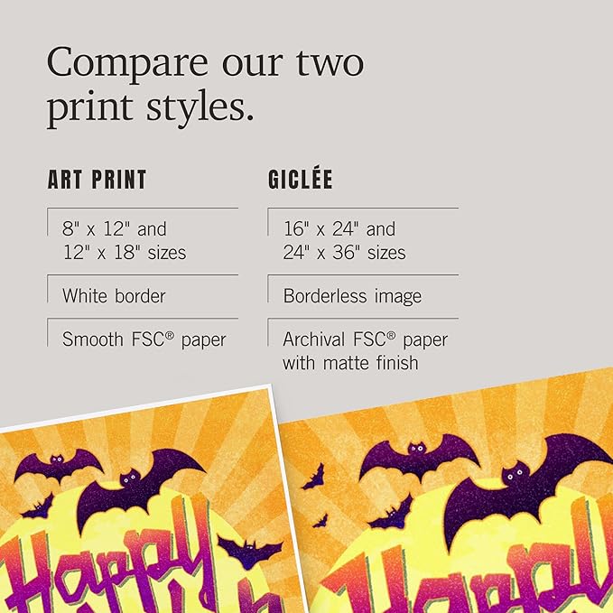 Lantern Press 8x12 Inch Art Print Wall Decor, Happy Halloween, Bats and Pumpkins