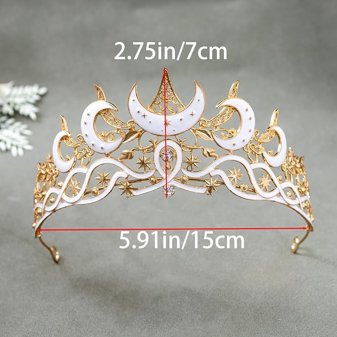 Gothic Black Moon Star Tiara Crown for Women Girls, Retro Celestial Witch Headpiece with Crescent Moon and Stars, Costume Cosplay Halloween Party Prom Wedding Birthday Accessories