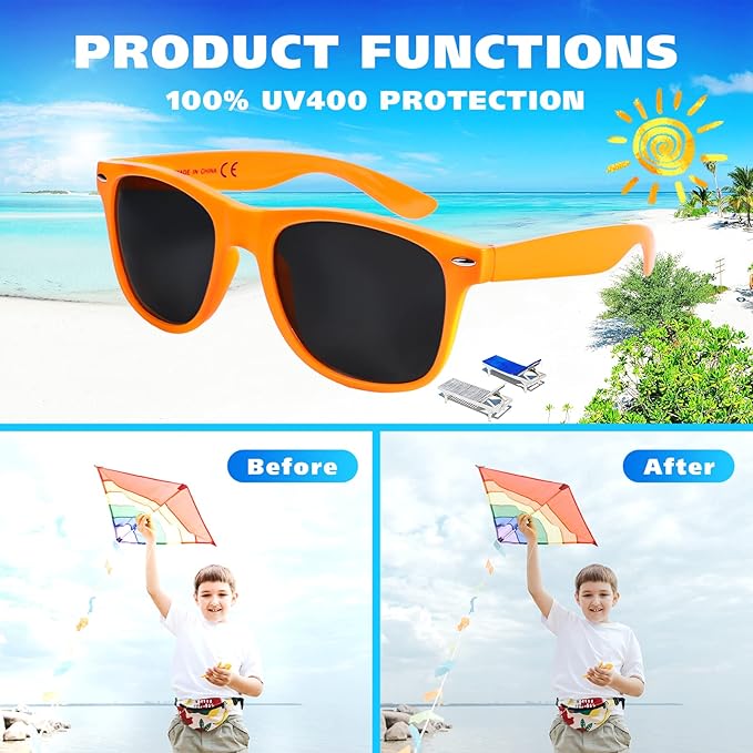 24 Pack 12 Color Neon Sunglasses Party Favors,80’s Retro Style Perfect Colorful Novelty Sun glasses Set for Birthday Party Supplies,Beach,Pool Party Favors,Party Toys,Goody Bag Favors for Kids Adults