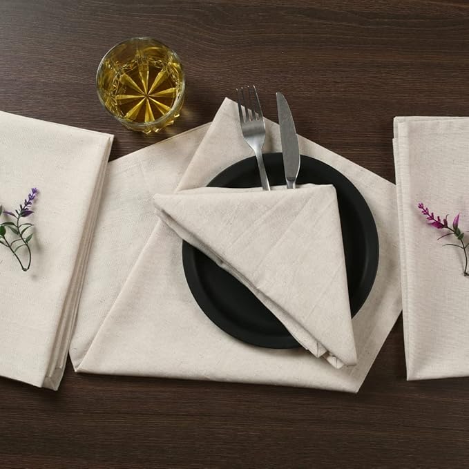 Cloth Napkins Set of 12 Cotton Linen flax12 Pack Premium Quality, Reusable Washable Ideal for Farmhouse Party Wedding Spring Summer Easter - Perfect Everyday Use Ivory Natural