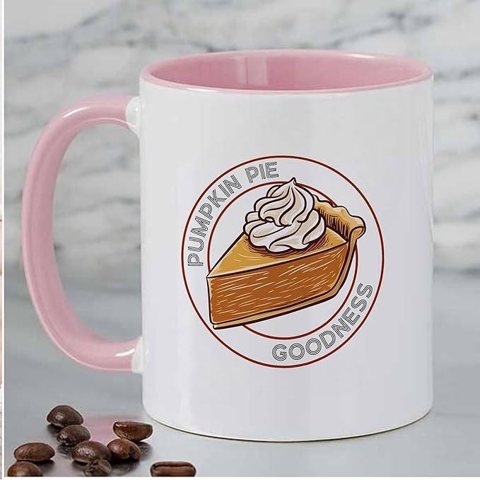 Pumpkin Pie Fall Baking Thanksgiving Two-Tone Accent Mugs, Cozy Autumn Ceramic Coffee Cups, Holiday Kitchen Décor, 11oz 15oz