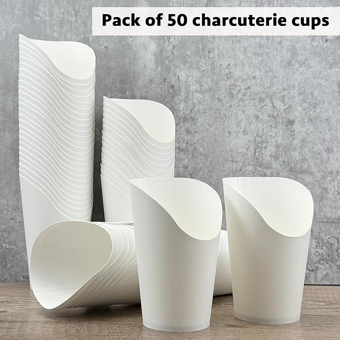 CAMKYDE 50 Pcs Disposable White Charcuterie Cups, 16oz French Fries Holder French Fry Cups for all Occasions (16oz, White)