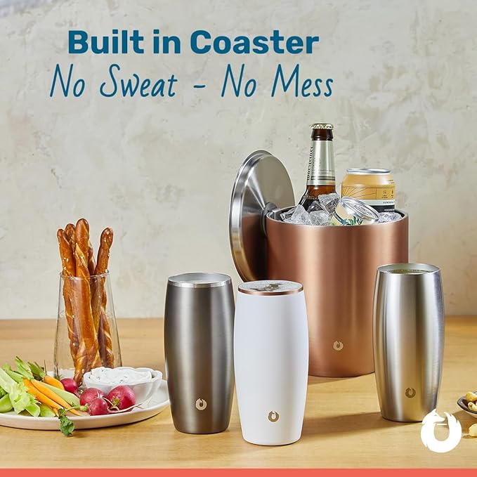 SNOWFOX Premium Vacuum Insulated Stainless Steel Beer Glass, Home Bar Accessories, Elegant Bartending, Lightweight Pint Glasses, Sleek Drinkware, Frosty Beverages Stay Cold, 18oz, Set of 2, Blue