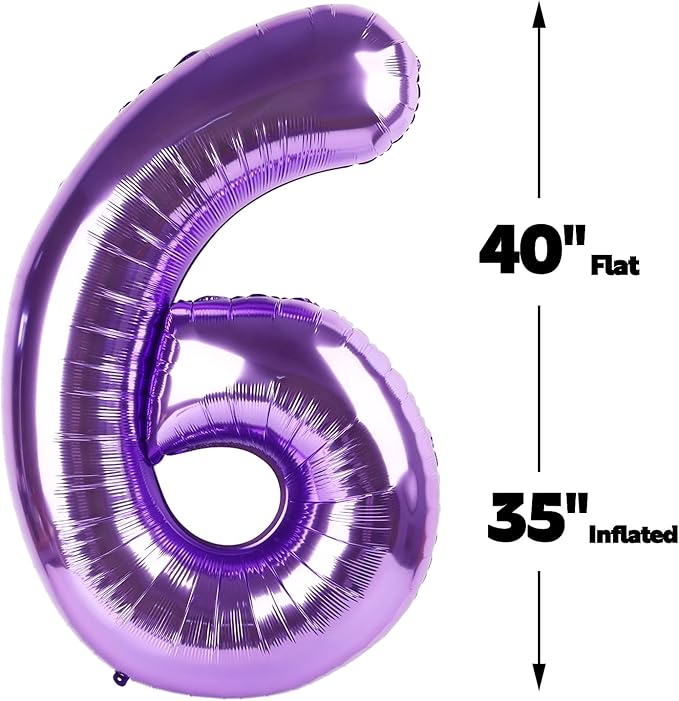40 Inch Purple Mylar Foil Number 6 Birthday Balloon, Digital Balloons for 6 16 Boy Girl Party Decorations Supplies, Big Helium Balloon Numbers for 26 36 46 60 Men Women Anniversary