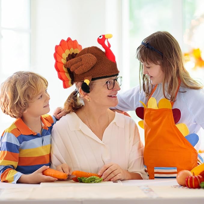 Poen 12 Pcs Turkey Hats - Silly Costume Hats for Thanksgiving, Carnival, Cosplay & Party Favor Supplies, 4 Styles