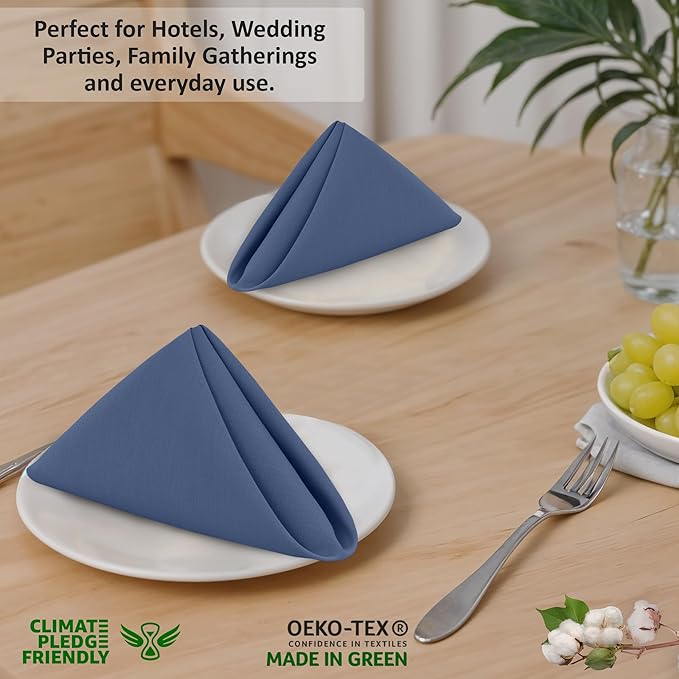 Ruvanti Cloth Napkins Set of 12, 18x18 Inches, 100% Cotton, Washable, Soft & Absorbent, Perfect for Wedding, Christmas, ‎Thanksgiving Dinners - Bijou Blue