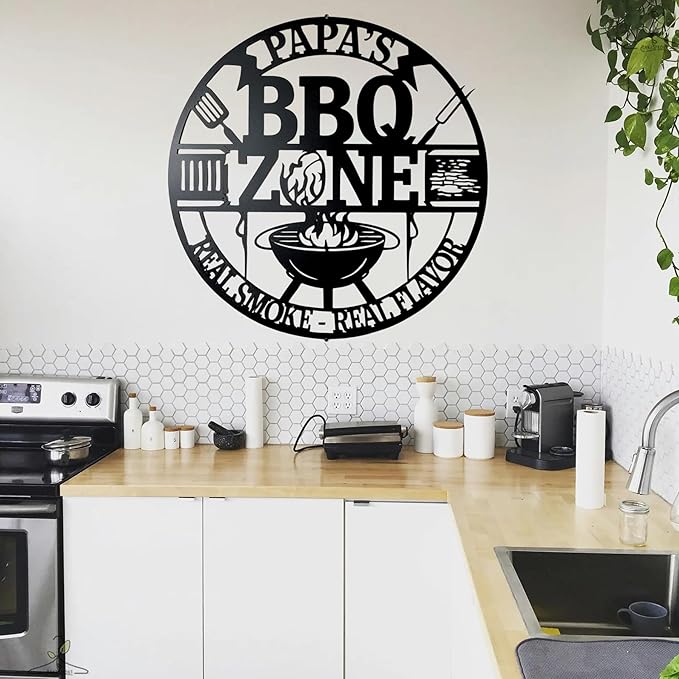 Custom BBQ Metal Sign, Personalized Grill Zone Wall Art for Dad, Grandpa, Husband, Outdoor Kitchen & Backyard Barbecue Decor, Unique Housewarming Gift, Patio Sign, Man Cave BBQ Wall Decoration