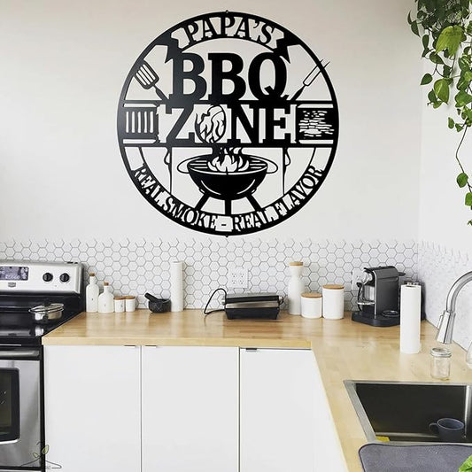 Custom BBQ Metal Sign, Personalized Grill Zone Wall Art for Dad, Grandpa, Husband, Outdoor Kitchen & Backyard Barbecue Decor, Unique Housewarming Gift, Patio Sign, Man Cave BBQ Wall Decoration