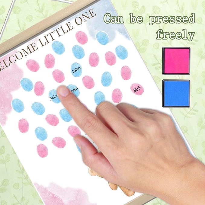 QZCYU Bear Theme Baby Gender Reveal Decorations, Baby Shower Guest Book Party Ideas, Gender Reveal Fingerprint Tree, Canvas Thumbprint Hanging Paintings
